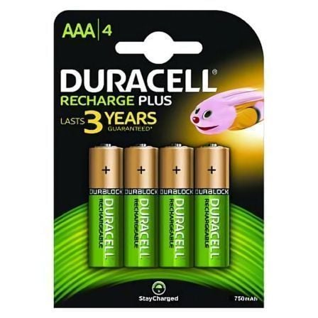 Pack 4 Pilas AAA Duracell HR3-B Recargables 1.2V 750mAh