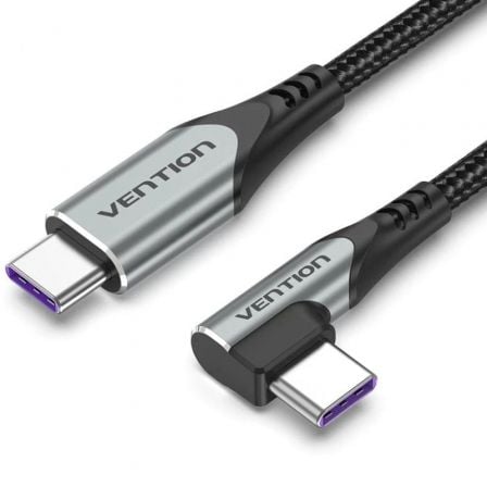 Cable USB 2.0 Tipo-C 90ş Vention TAKHF/ USB Tipo-C Macho - USB Tipo-C Macho/ Hasta 100W/ 480Mbps/ 1m/ Gris