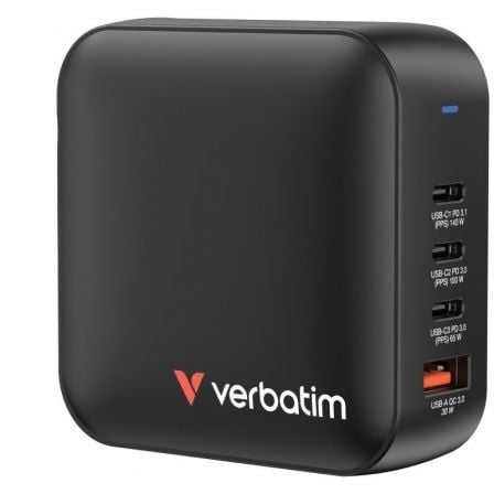 Cargador de Pared Universal GaN para Viaje Verbatim Mini GaN Wall Charger/ 3xUSB Tipo-C/ 1xUSB/ 165W