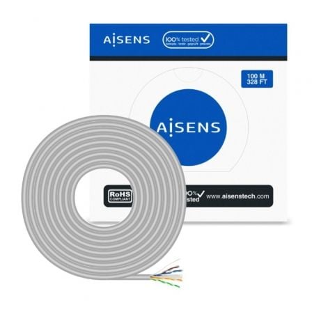 Bobina de Cable RJ45 UTP AWG23 CCA (Aleacion) Aisens A135-0660 Cat.6/ 100m/ Gris