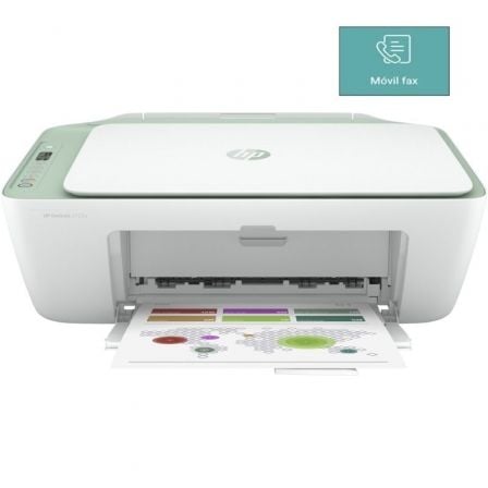 Multifuncion HP Deskjet 2722e WiFi/ Fax Movil/ Blanca y Verde