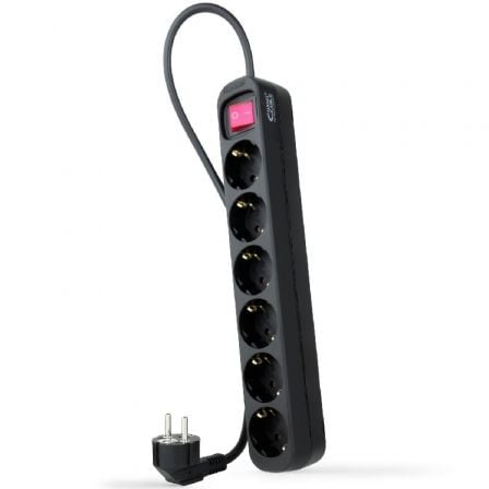 Regleta con Interruptor Nanocable 10.37.0006-BK/ 6 Tomas de Corriente/ Negro