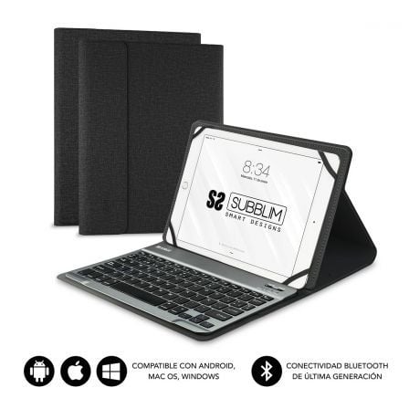 Funda con Teclado Subblim Keytab Pro Bluetooth para Tablets de 10.1p-10.8p/ Negra