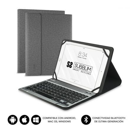 Funda con Teclado Subblim Keytab Pro Bluetooth para Tablets de 10.1p-10.8p/ Gris