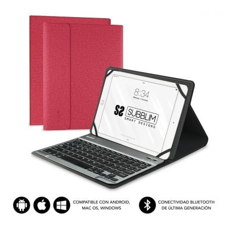 Funda con Teclado Subblim Keytab Pro Bluetooth para Tablets de 10.1p-10.8p/ Roja