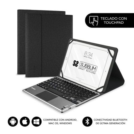 Funda con Teclado Subblim Keytab Pro Bluetooth Touchpad para Tablets de 10.1p-10.8p/ Negra