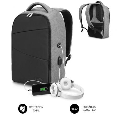 Mochila Subblim Secure V2 AP para Portatiles hasta 15.6p/ Puerto USB/ Antirrobo/ Gris