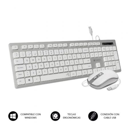 Teclado y Raton Subblim Combo Wired Ergo Keys�Silent Flat HQ/ Plata y Blanco