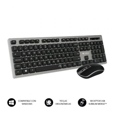 Teclado y Raton Inalambrico Subblim Combo Wireless Ergo Keys Silent Flat HQ/ Gris y Negro