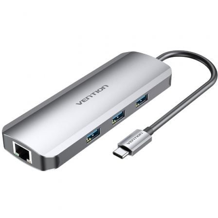 Docking USB Tipo-C Vention TOLHB/ 1xHDMI/ 3xUSB/ 1xUSB Tipo-C PD/ 1xRJ45 1xLector Tarjetas SD y MicroSD/ Jack 3.5/ Gris