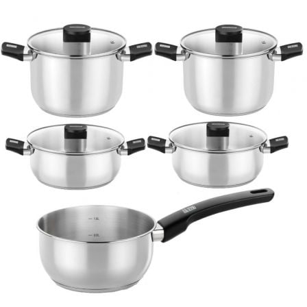 Pack Batería de Cocina Elite Monix M240002/ Cazo Ř14cm/ Ollas Ř20 - 24cm/ Cacerolas Ř20 - 24cm/ Acero Inoxidable/ Apta para Inducción