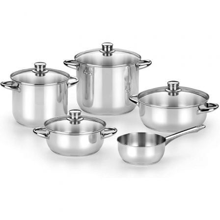 Pack Batería de Cocina Monix Optima2 M450001/ Cazo Ř16cm/ Ollas Ř20 - 24cm/ Cacerolas Ř20 - 24cm/ Acero Inoxidable/ Apta para Inducción