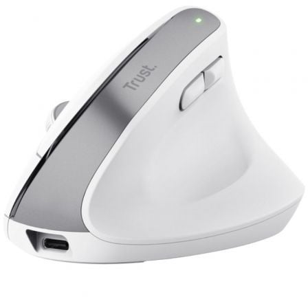 Ratón Vertical Inalámbrico por Bluetooth Trust Bayo+/ Batería Recargable/ Hasta 2400 DPI/ Blanco