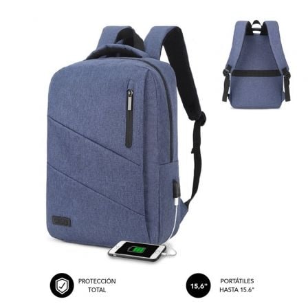 Mochila Subblim City Backpack para Portatiles hasta 15.6p/ Puerto USB/ Azul