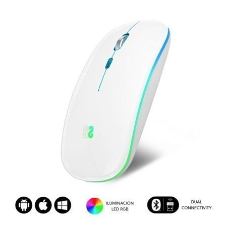 Raton Inalambrico por Bluetooth Subblim LED Dual Flat/ Bateria recargable/ Hasta 1600 DPI/ Blanco