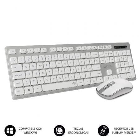 Teclado y Raton Inalambrico Subblim Combo Wireless Ergo Keys Silent Flat HQ/ Plata y Blanco