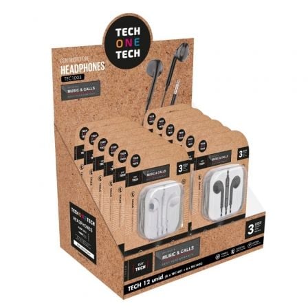 Expositor de Auriculares Tech One Tech EarTECH TEC1003 / con Microfono/ Jack 3.5/ Incluye 6 Auriculares Blancos y 6 Auriculares Negros